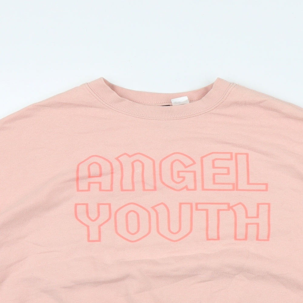 H&M Womens Pink  Cotton Pullover Sweatshirt Size XS   - 'Angel Youth'