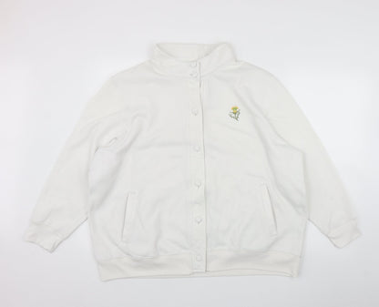 Damart Womens White High Neck  Polyester Cardigan Jumper Size XL   - Embroidered Flower