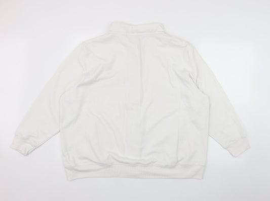 Damart Womens White High Neck  Polyester Cardigan Jumper Size XL   - Embroidered Flower