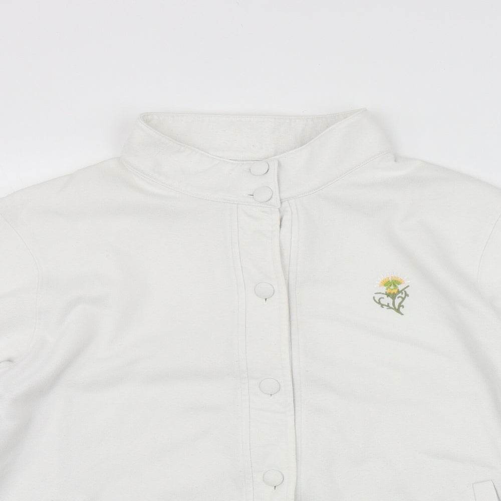 Damart Womens White High Neck  Polyester Cardigan Jumper Size XL   - Embroidered Flower