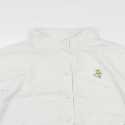 Damart Womens White High Neck  Polyester Cardigan Jumper Size XL   - Embroidered Flower