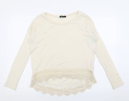 New Look Womens Beige Crew Neck  Polyester Pullover Jumper Size 8