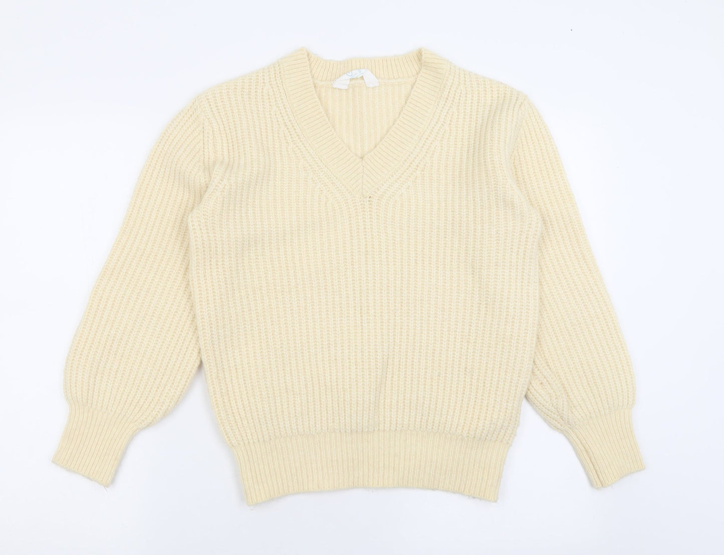 Primark Womens Ivory V-Neck  Acrylic Pullover Jumper Size 2XS