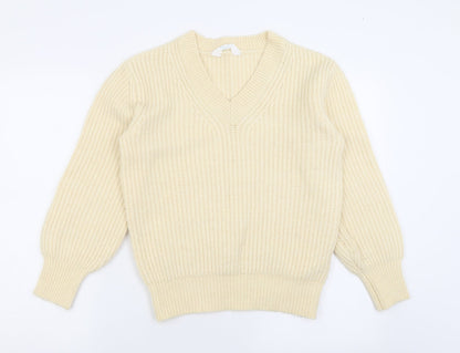 Primark Womens Ivory V-Neck  Acrylic Pullover Jumper Size 2XS