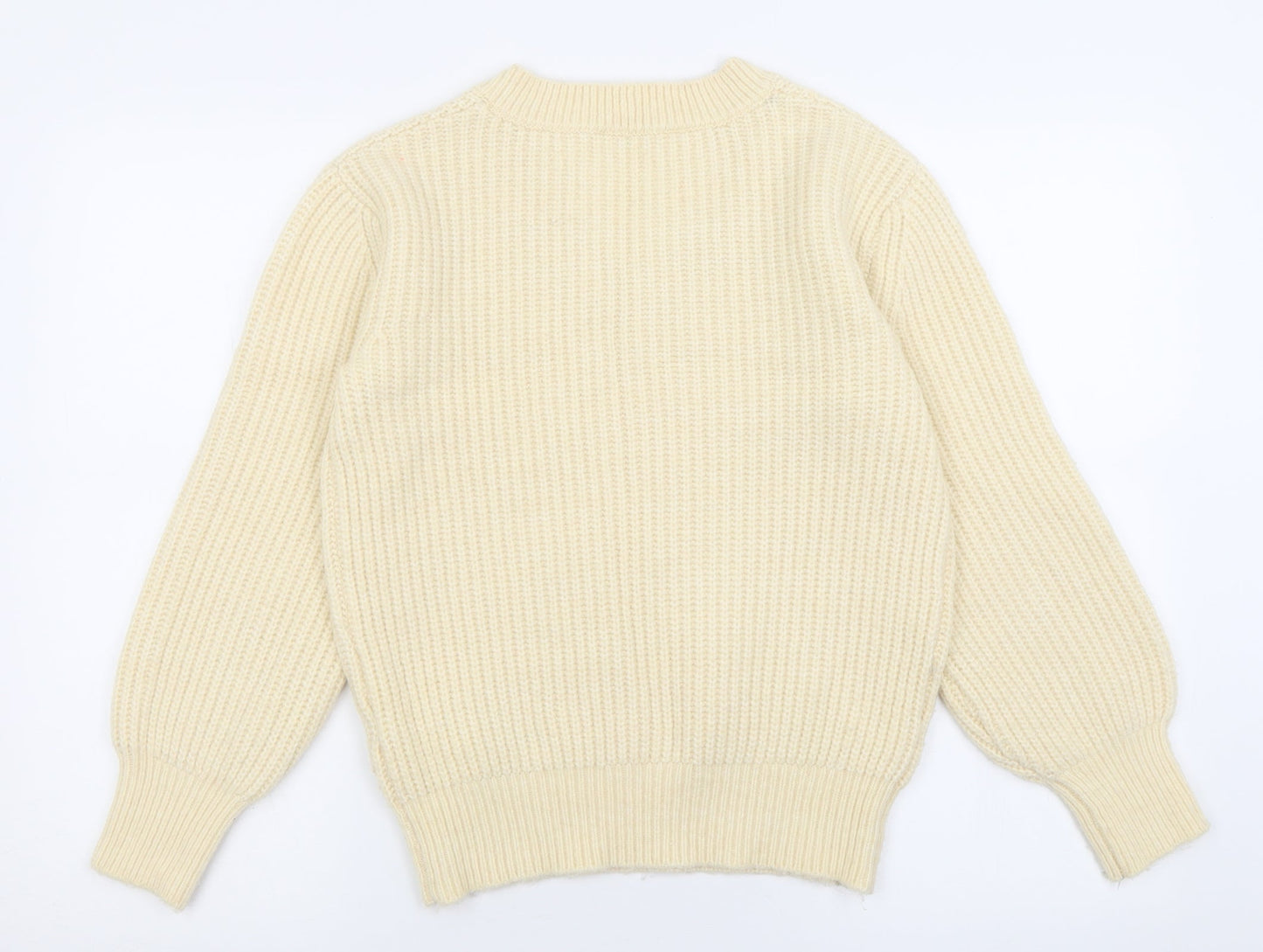 Primark Womens Ivory V-Neck  Acrylic Pullover Jumper Size 2XS