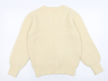 Primark Womens Ivory V-Neck  Acrylic Pullover Jumper Size 2XS