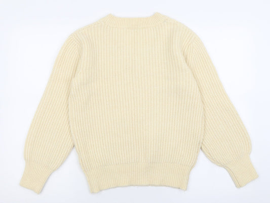 Primark Womens Ivory V-Neck  Acrylic Pullover Jumper Size 2XS