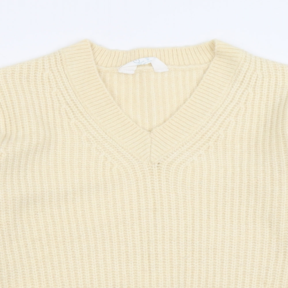 Primark Womens Ivory V-Neck  Acrylic Pullover Jumper Size 2XS