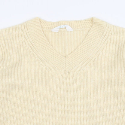 Primark Womens Ivory V-Neck  Acrylic Pullover Jumper Size 2XS