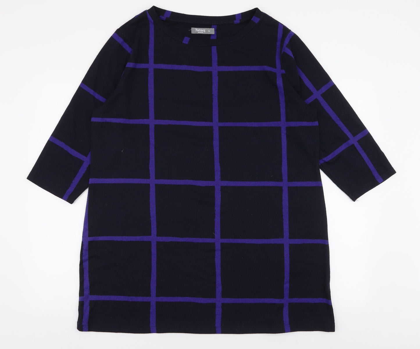 Nutmeg Womens Blue Round Neck Striped Polyester Pullover Jumper Size 16