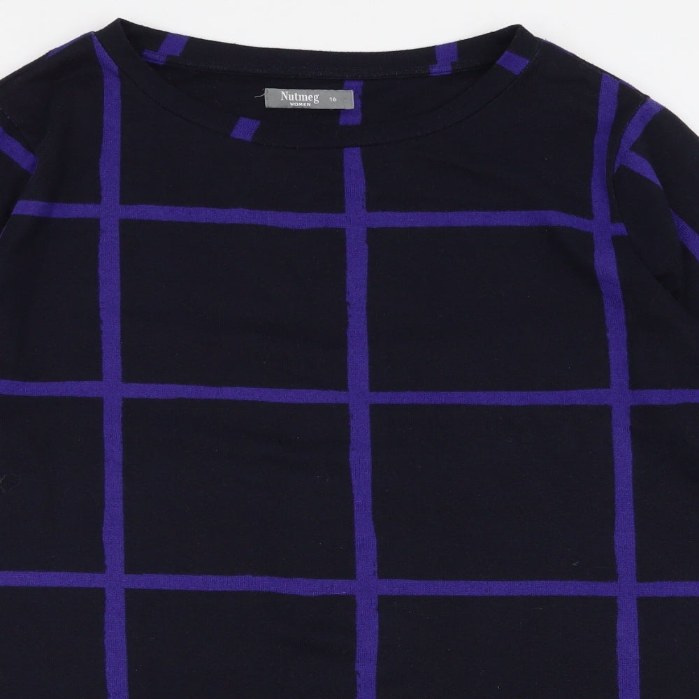Nutmeg Womens Blue Round Neck Striped Polyester Pullover Jumper Size 16