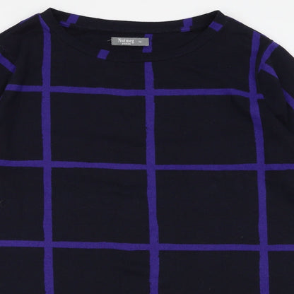 Nutmeg Womens Blue Round Neck Striped Polyester Pullover Jumper Size 16