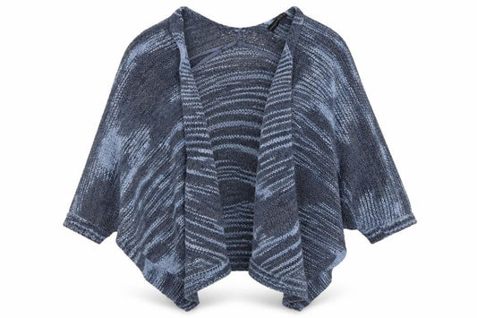 Front view of Atmosphere women’s blue v-neck acrylic cardigan jumper, size S