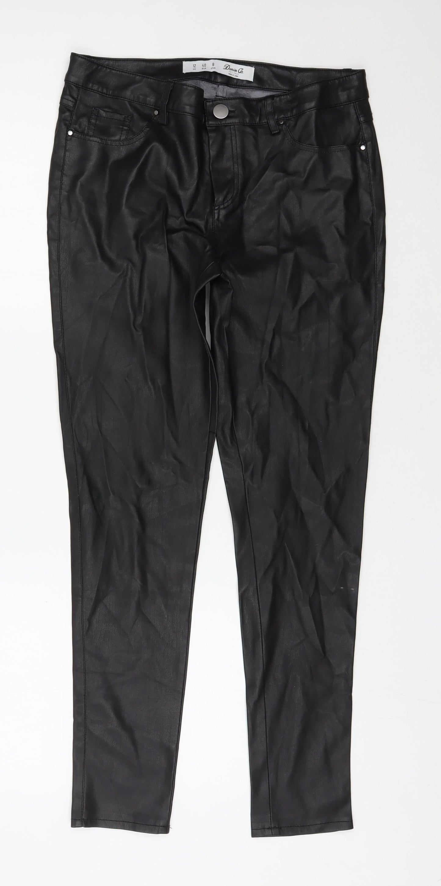 Denim & Co. Womens Black  Polyurethane Skinny Jeans Size 12 L28.5 in Regular Zip - Leather Look