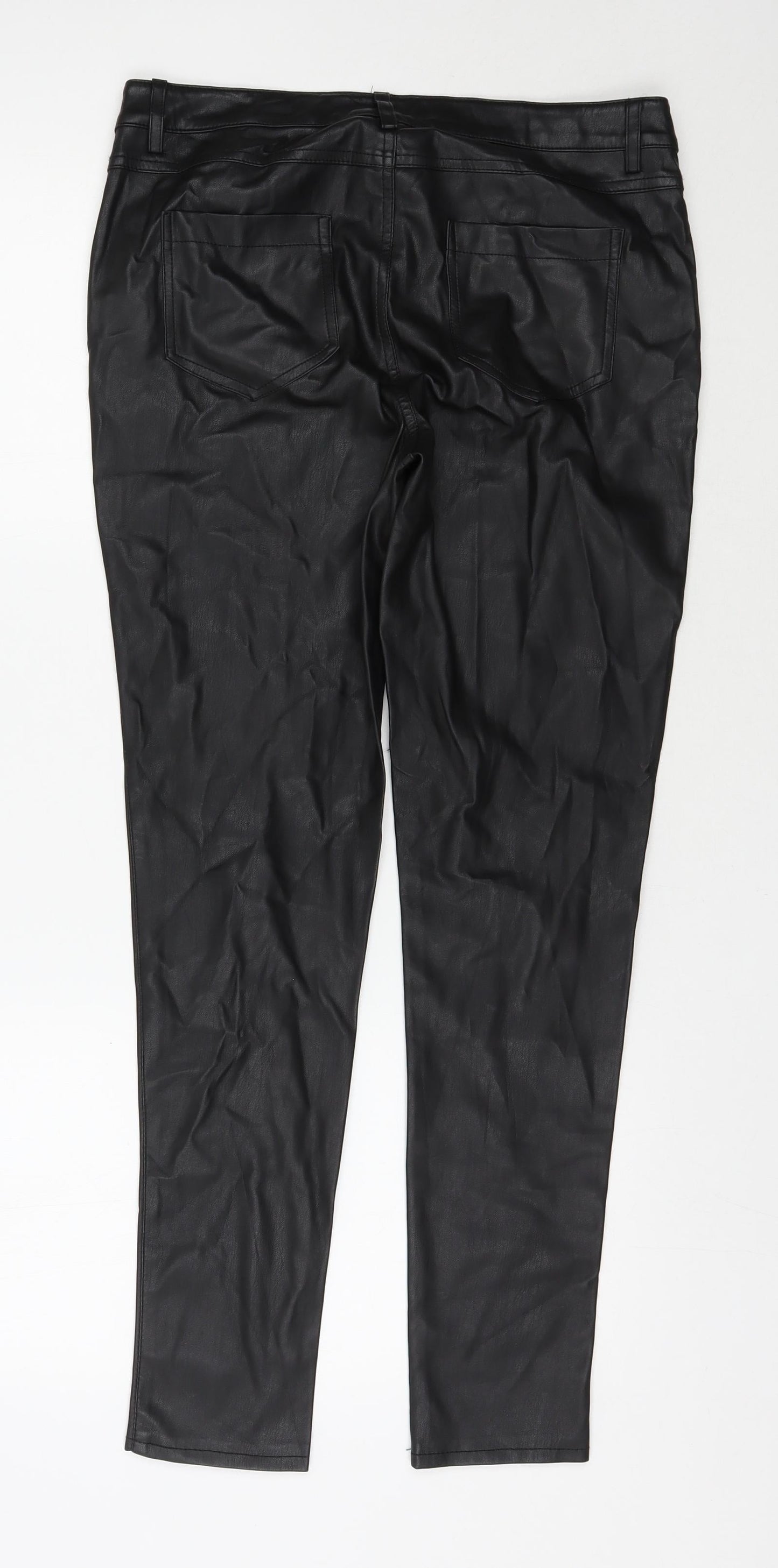 Denim & Co. Womens Black  Polyurethane Skinny Jeans Size 12 L28.5 in Regular Zip - Leather Look