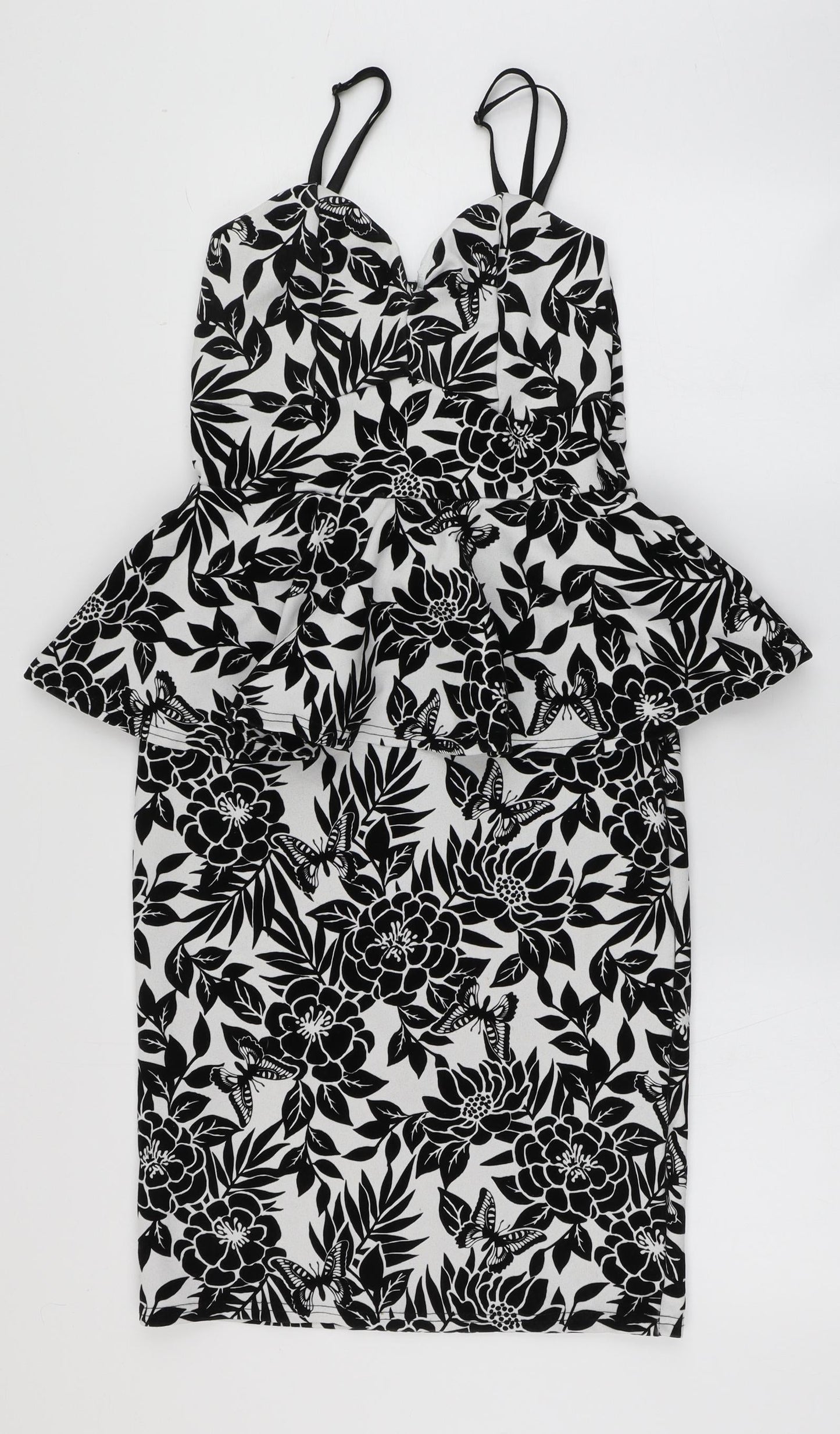 Quiz Womens Black Floral Polyester Bodycon  Size 10  Sweetheart Pullover - Butterfly