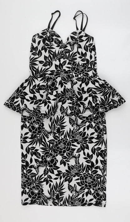 Quiz Womens Black Floral Polyester Bodycon  Size 10  Sweetheart Pullover - Butterfly