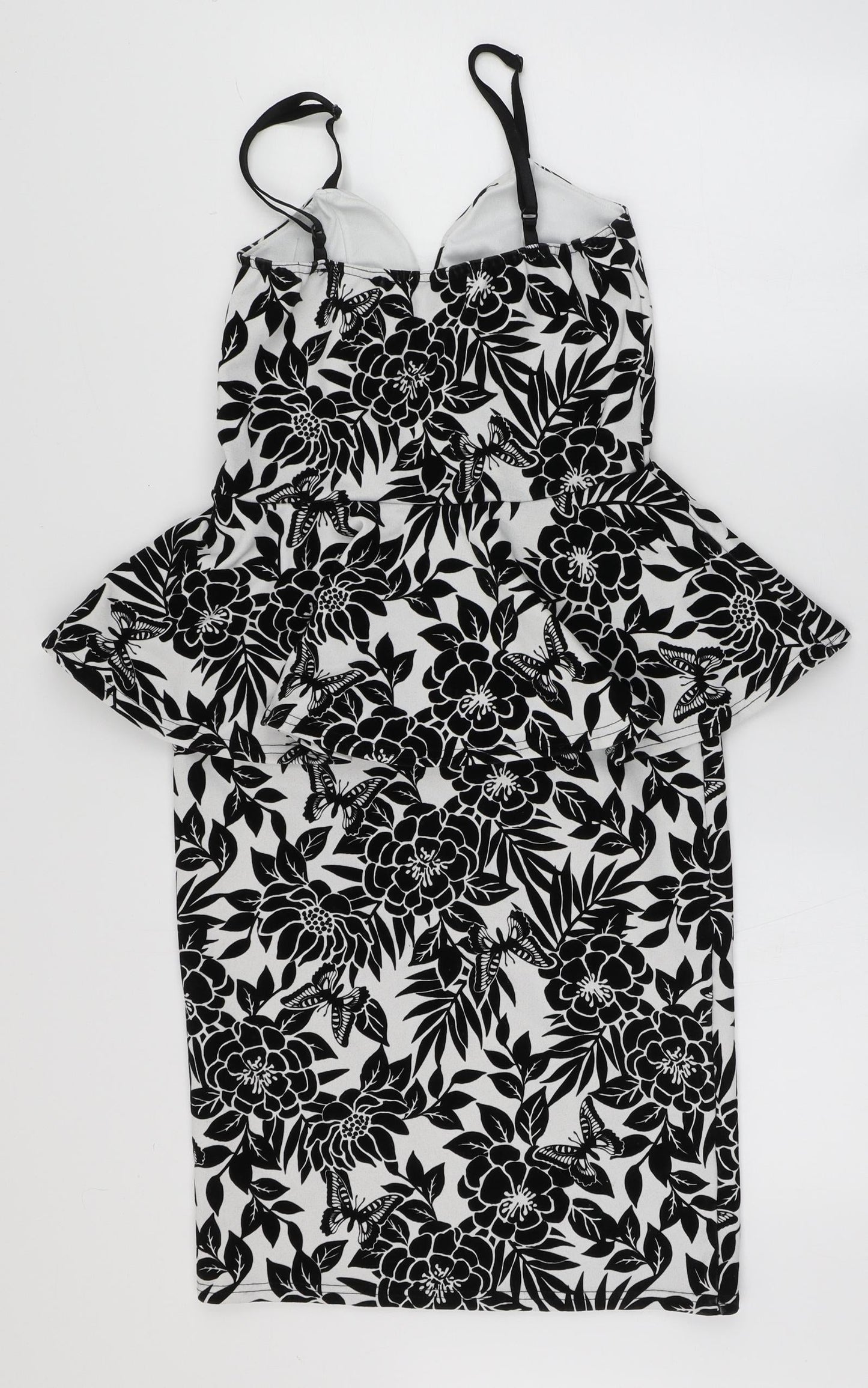 Quiz Womens Black Floral Polyester Bodycon  Size 10  Sweetheart Pullover - Butterfly