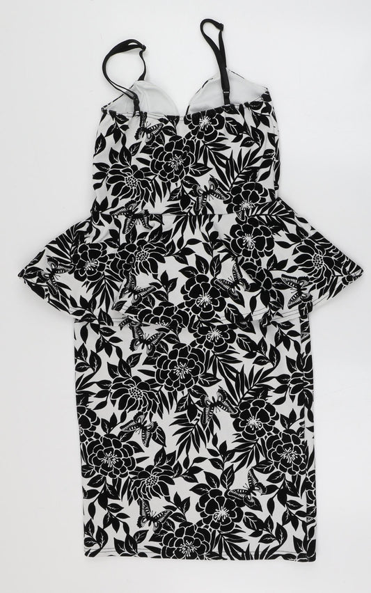 Quiz Womens Black Floral Polyester Bodycon  Size 10  Sweetheart Pullover - Butterfly