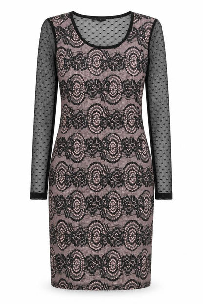 Yest Womens Black Geometric Polyester Pencil Dress  Size 8  Round Neck Pullover - Mesh sleeves