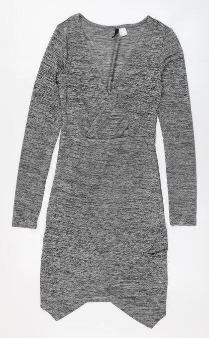 H&M Womens Grey  Polyester Bodycon  Size 8  V-Neck Pullover