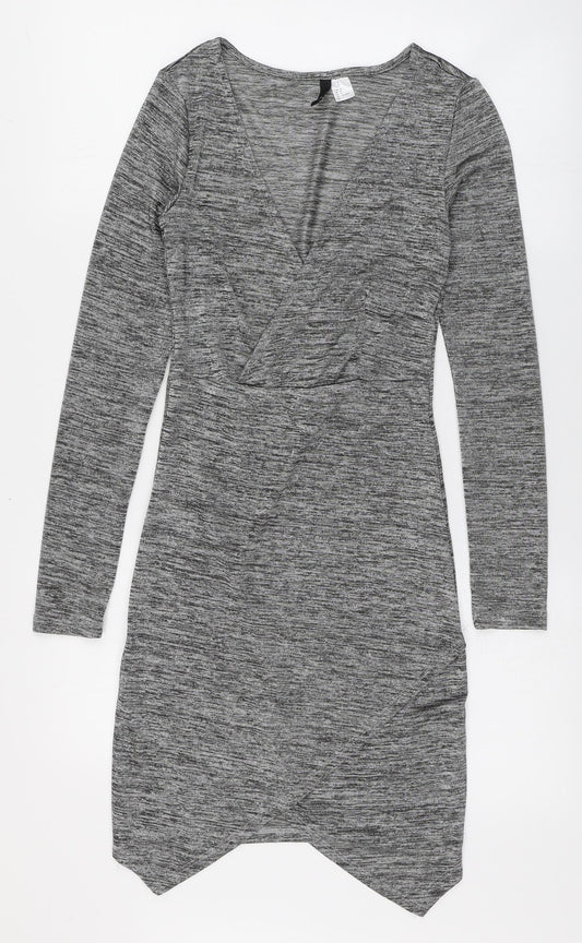 H&M Womens Grey  Polyester Bodycon  Size 8  V-Neck Pullover