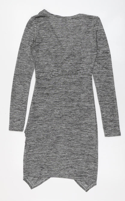 H&M Womens Grey  Polyester Bodycon  Size 8  V-Neck Pullover