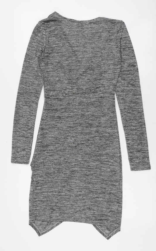 H&M Womens Grey  Polyester Bodycon  Size 8  V-Neck Pullover