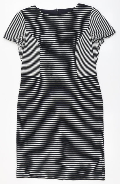 CC Womens Blue Striped Acrylic Bodycon  Size 14  Round Neck Zip - Back split