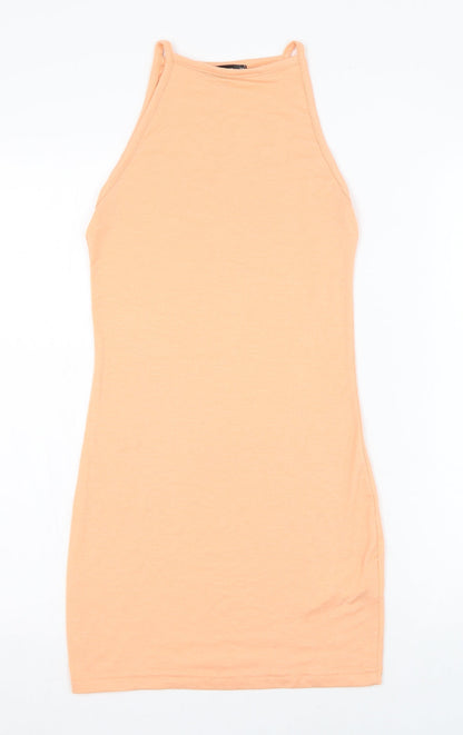Missguided Womens Orange  Polyester Pencil Dress  Size 8  Square Neck Pullover