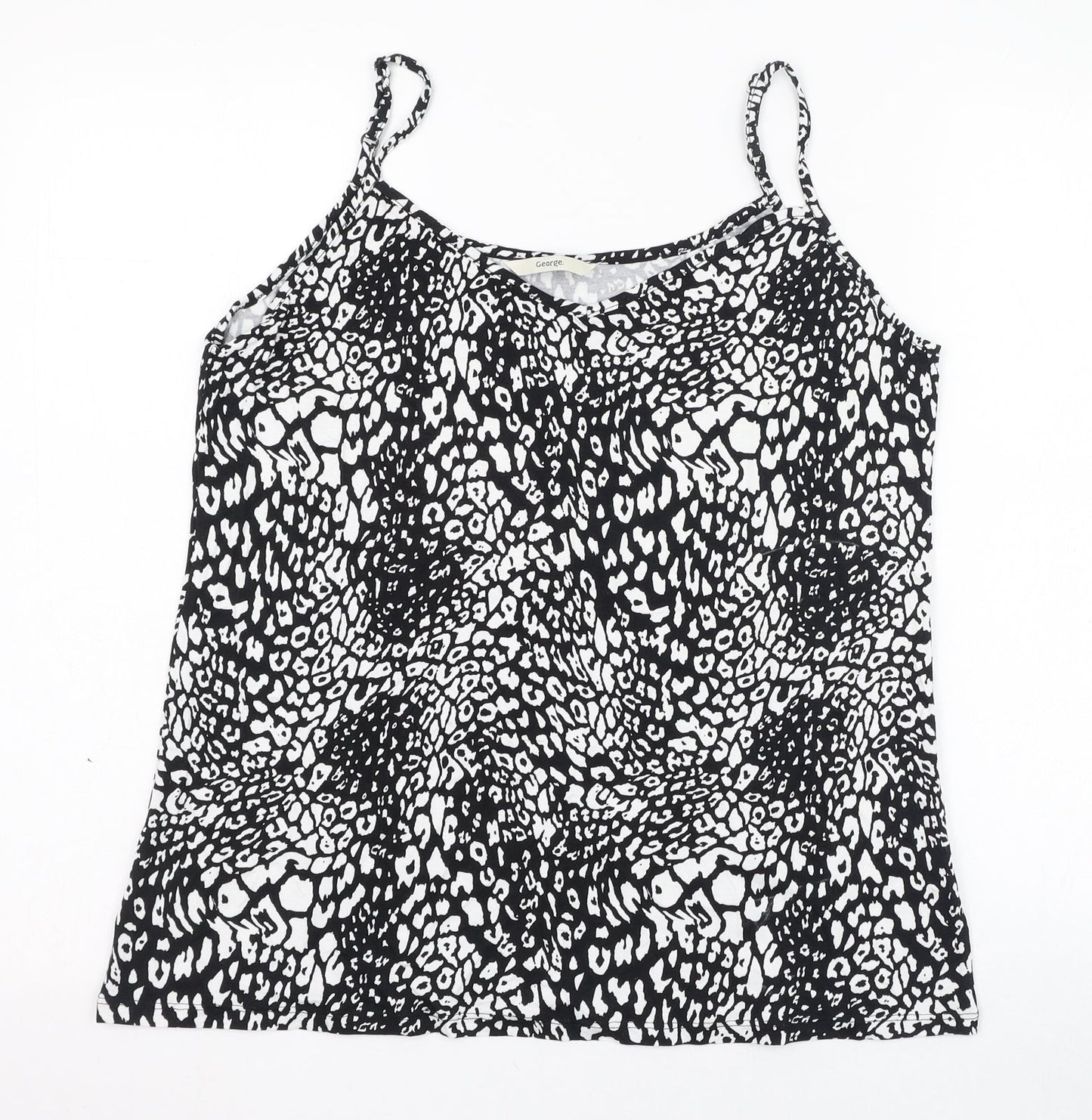 George Womens Black Animal Print Viscose Basic Tank Size 14 V-Neck
