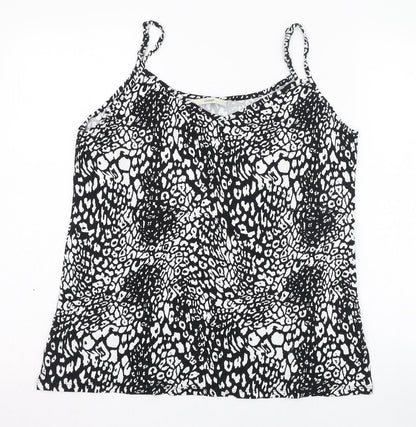 George Womens Black Animal Print Viscose Basic Tank Size 14 V-Neck