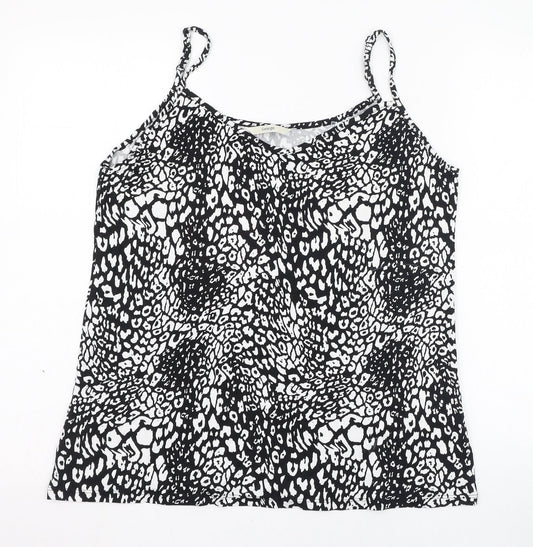 George Womens Black Animal Print Viscose Basic Tank Size 14 V-Neck