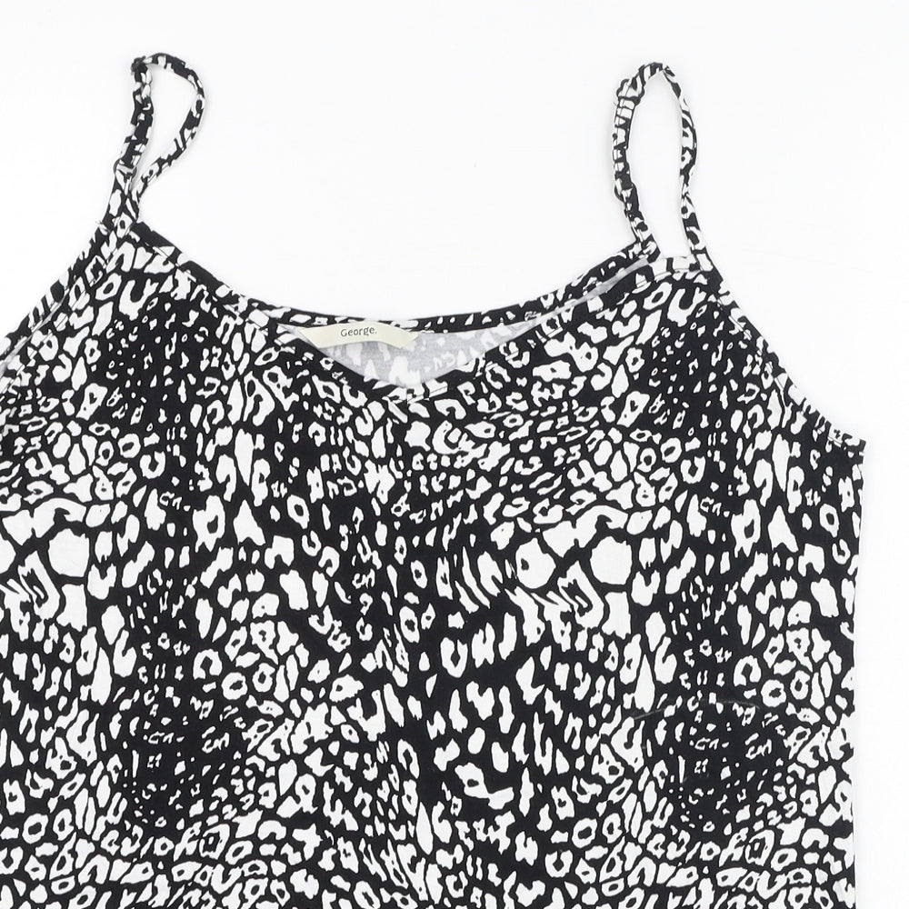 George Womens Black Animal Print Viscose Basic Tank Size 14 V-Neck
