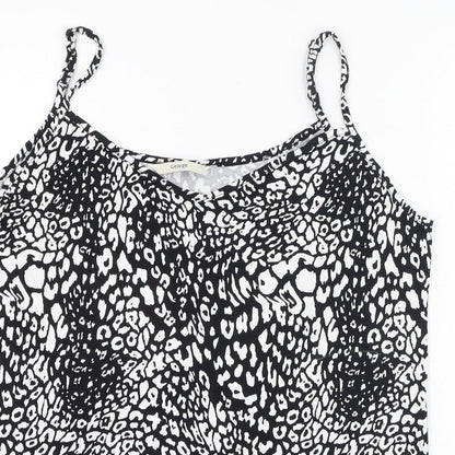 George Womens Black Animal Print Viscose Basic Tank Size 14 V-Neck