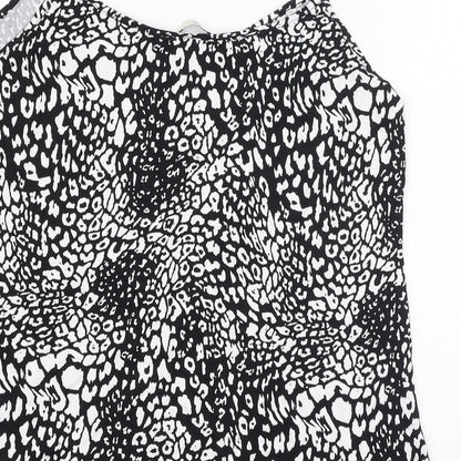 George Womens Black Animal Print Viscose Basic Tank Size 14 V-Neck