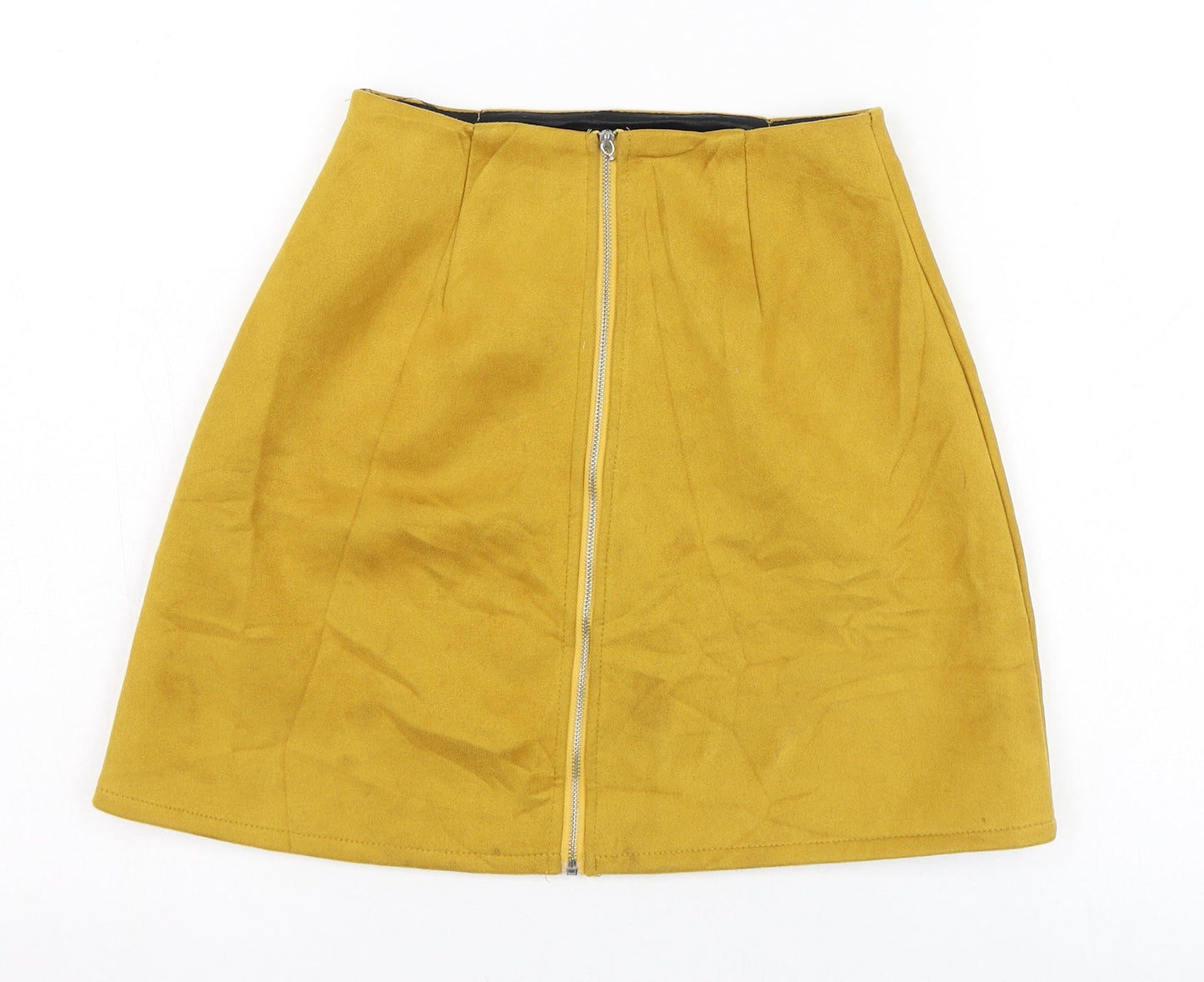 Missguided Womens Yellow  Polyester A-Line Skirt Size 4   Zip