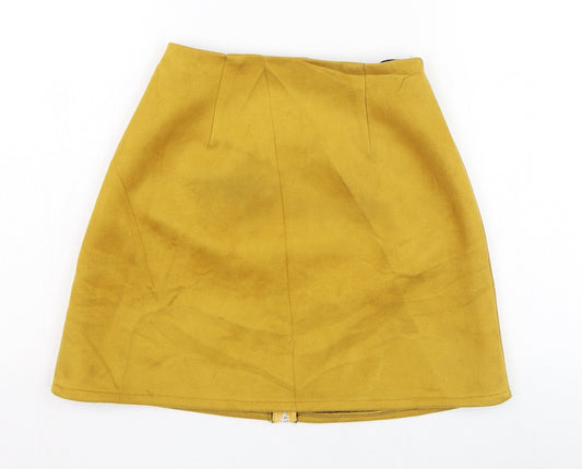 Missguided Womens Yellow  Polyester A-Line Skirt Size 4   Zip
