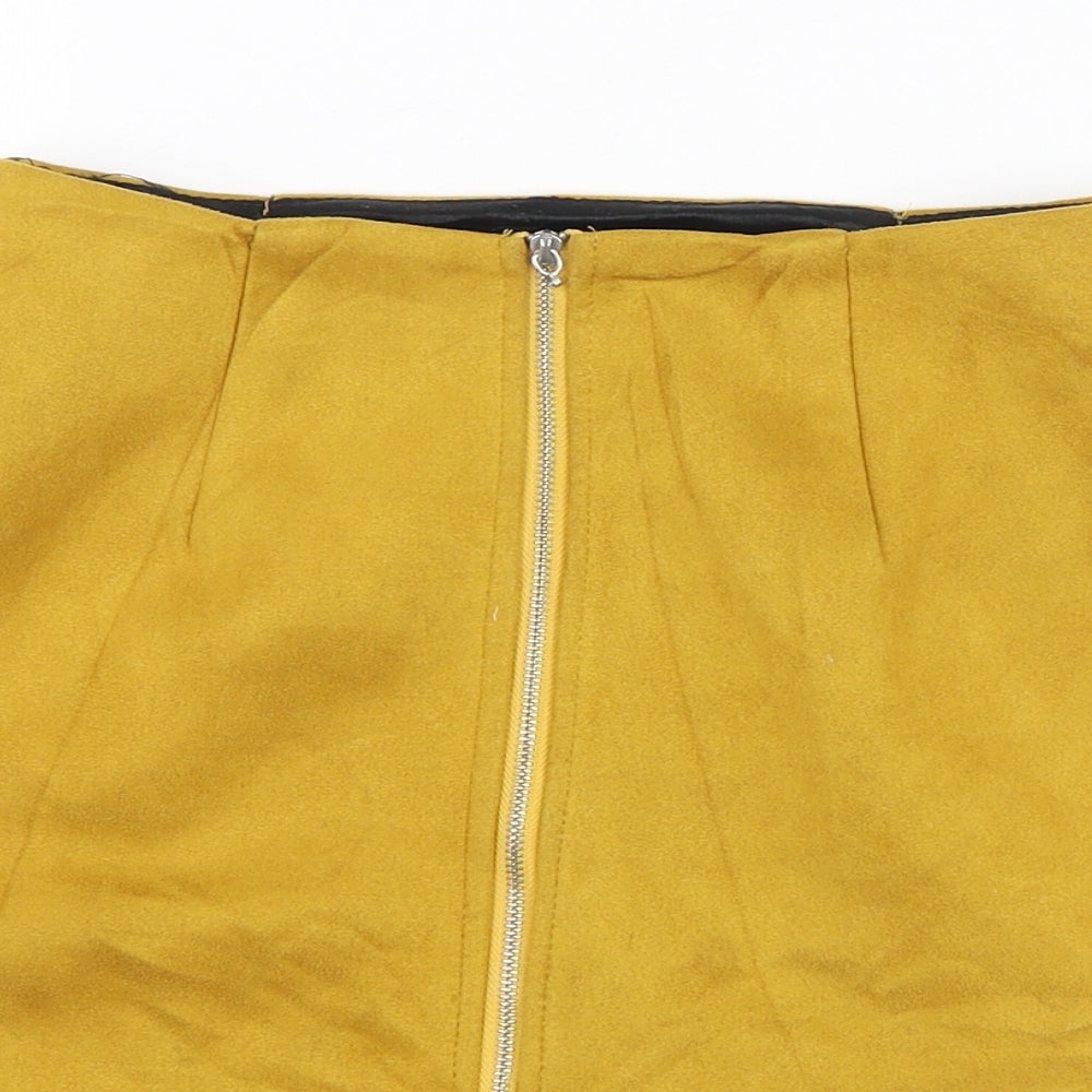 Missguided Womens Yellow  Polyester A-Line Skirt Size 4   Zip