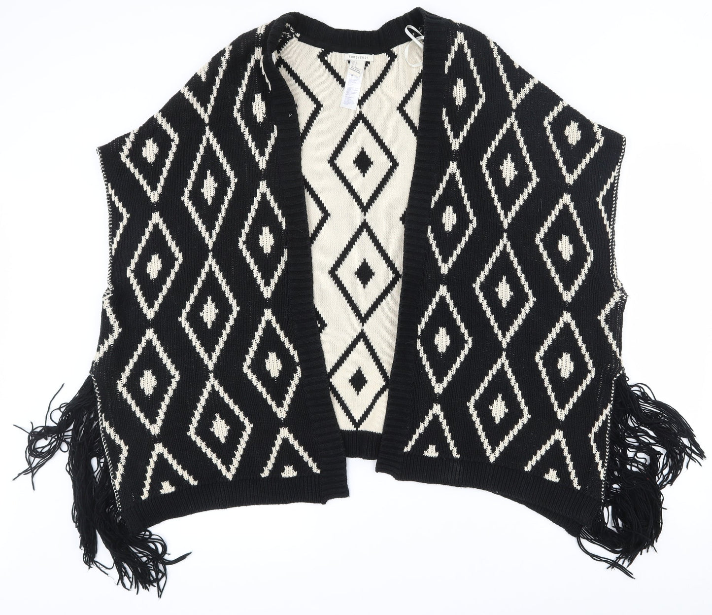FOREVER 21 Womens Black V-Neck Geometric Cotton Cardigan Jumper Size S   - Shawl with arm holes