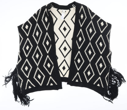 FOREVER 21 Womens Black V-Neck Geometric Cotton Cardigan Jumper Size S   - Shawl with arm holes