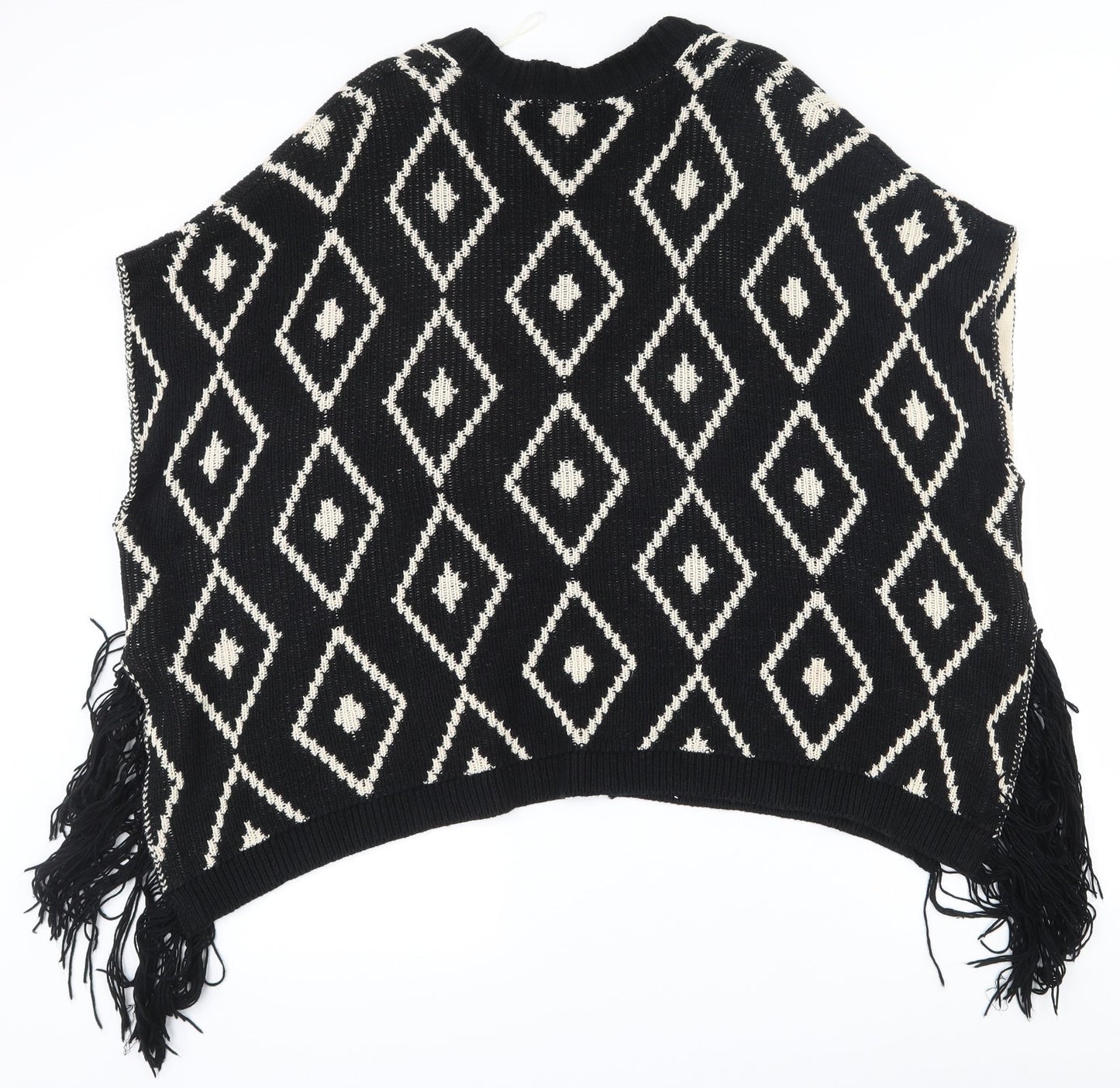 FOREVER 21 Womens Black V-Neck Geometric Cotton Cardigan Jumper Size S   - Shawl with arm holes