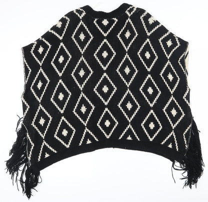 FOREVER 21 Womens Black V-Neck Geometric Cotton Cardigan Jumper Size S   - Shawl with arm holes