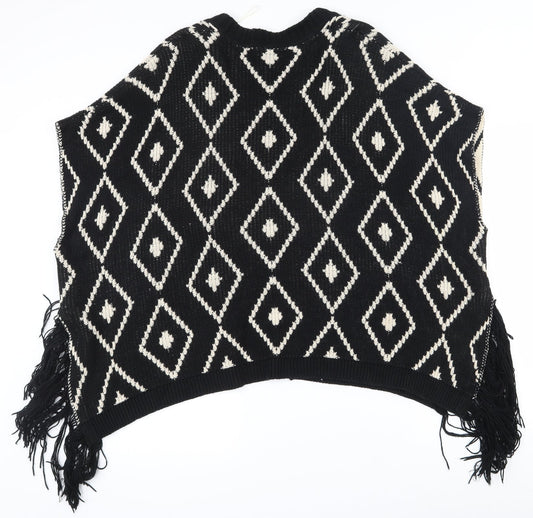 FOREVER 21 Womens Black V-Neck Geometric Cotton Cardigan Jumper Size S   - Shawl with arm holes