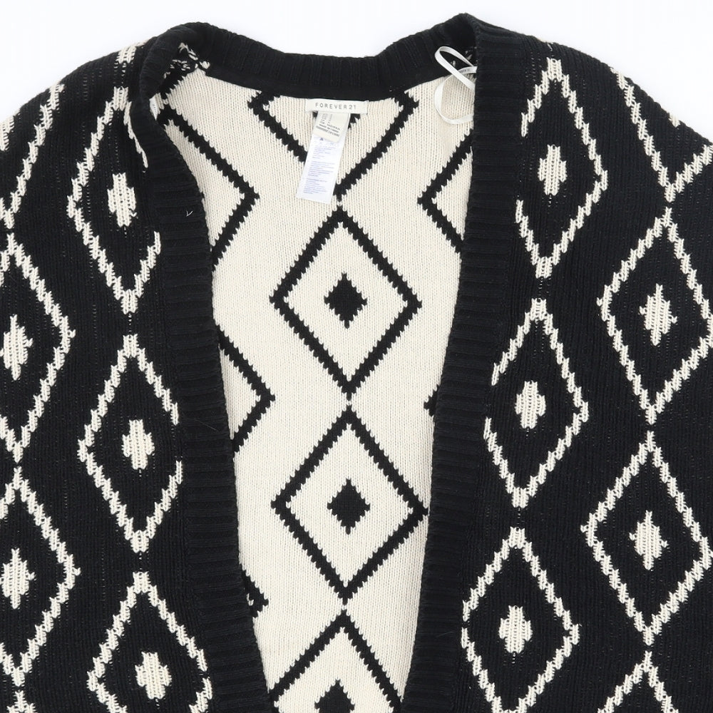FOREVER 21 Womens Black V-Neck Geometric Cotton Cardigan Jumper Size S   - Shawl with arm holes