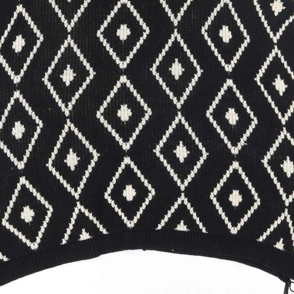 FOREVER 21 Womens Black V-Neck Geometric Cotton Cardigan Jumper Size S   - Shawl with arm holes