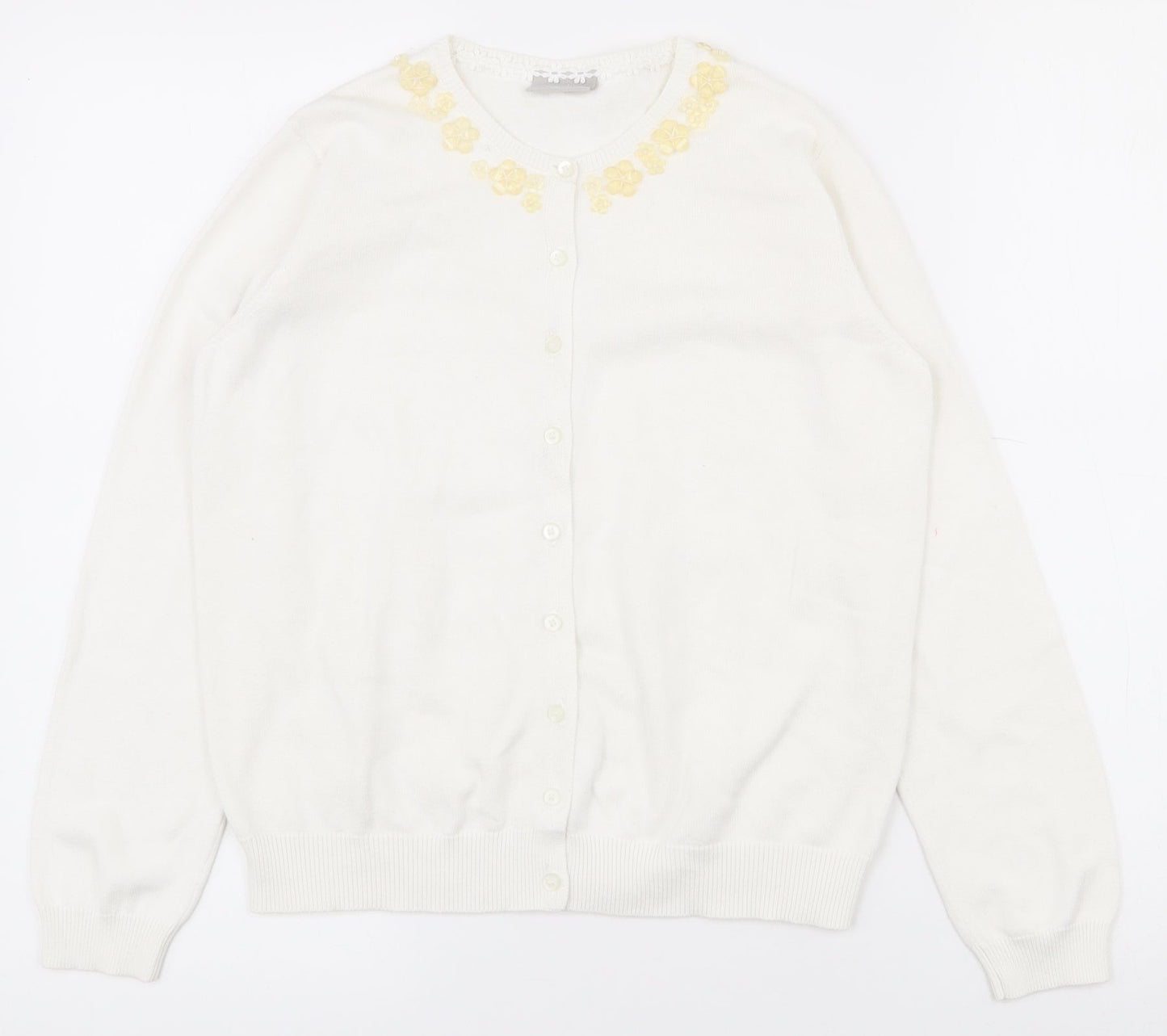 Matalan Girls White Round Neck  100% Cotton Cardigan Jumper Size 13 Years  Button