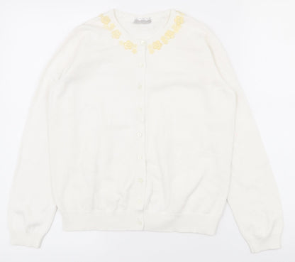 Matalan Girls White Round Neck  100% Cotton Cardigan Jumper Size 13 Years  Button