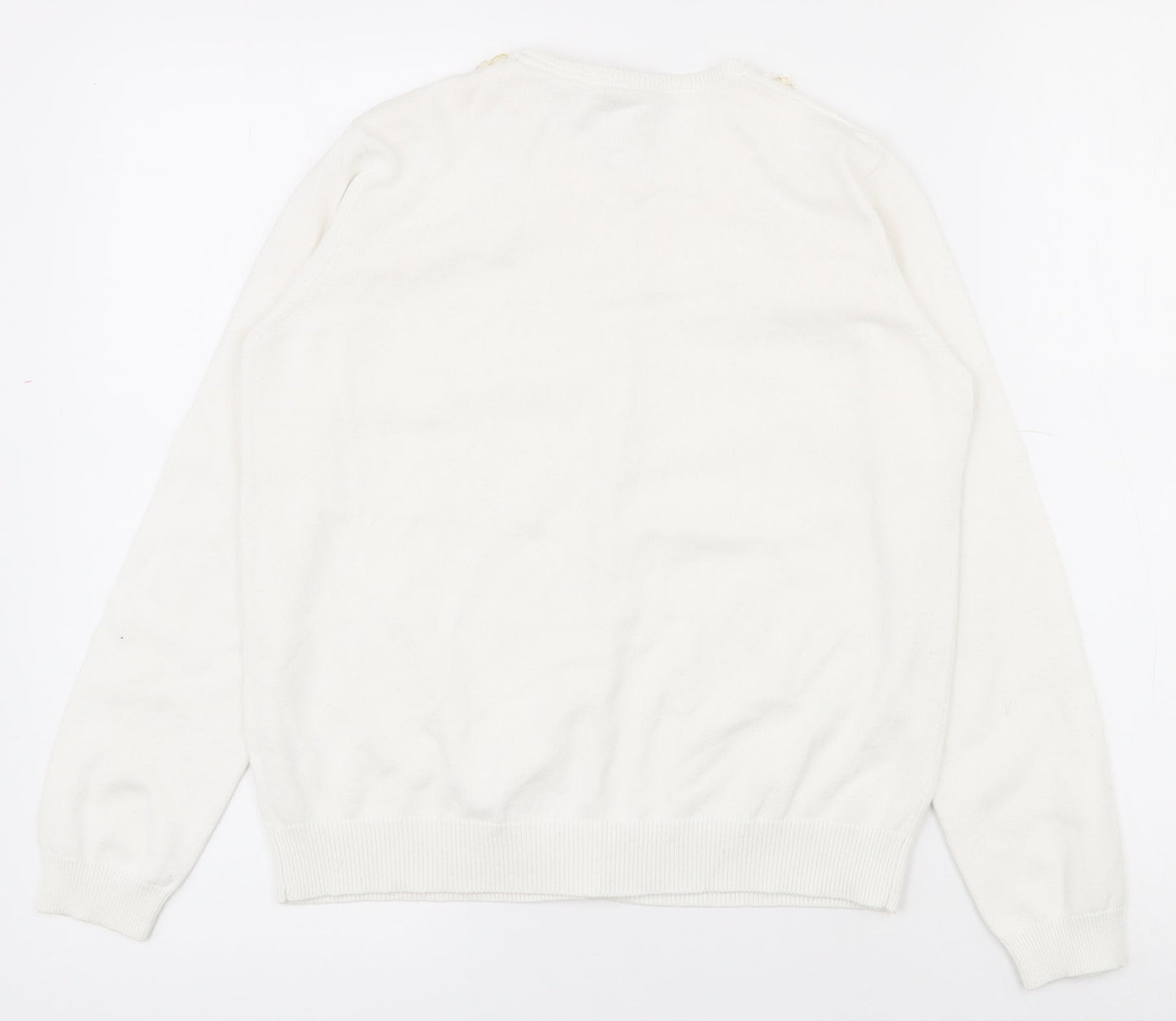 Matalan Girls White Round Neck  100% Cotton Cardigan Jumper Size 13 Years  Button