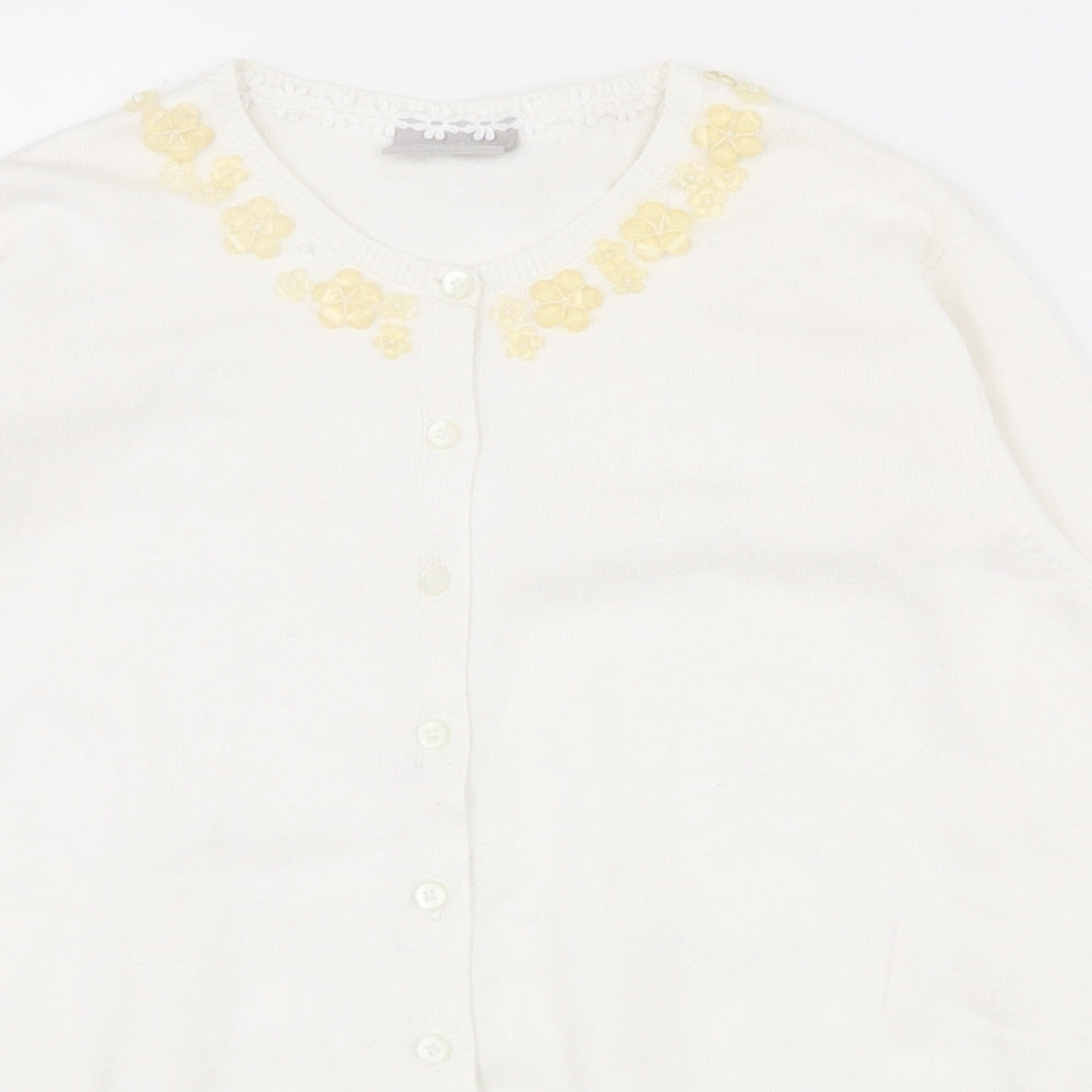 Matalan Girls White Round Neck  100% Cotton Cardigan Jumper Size 13 Years  Button